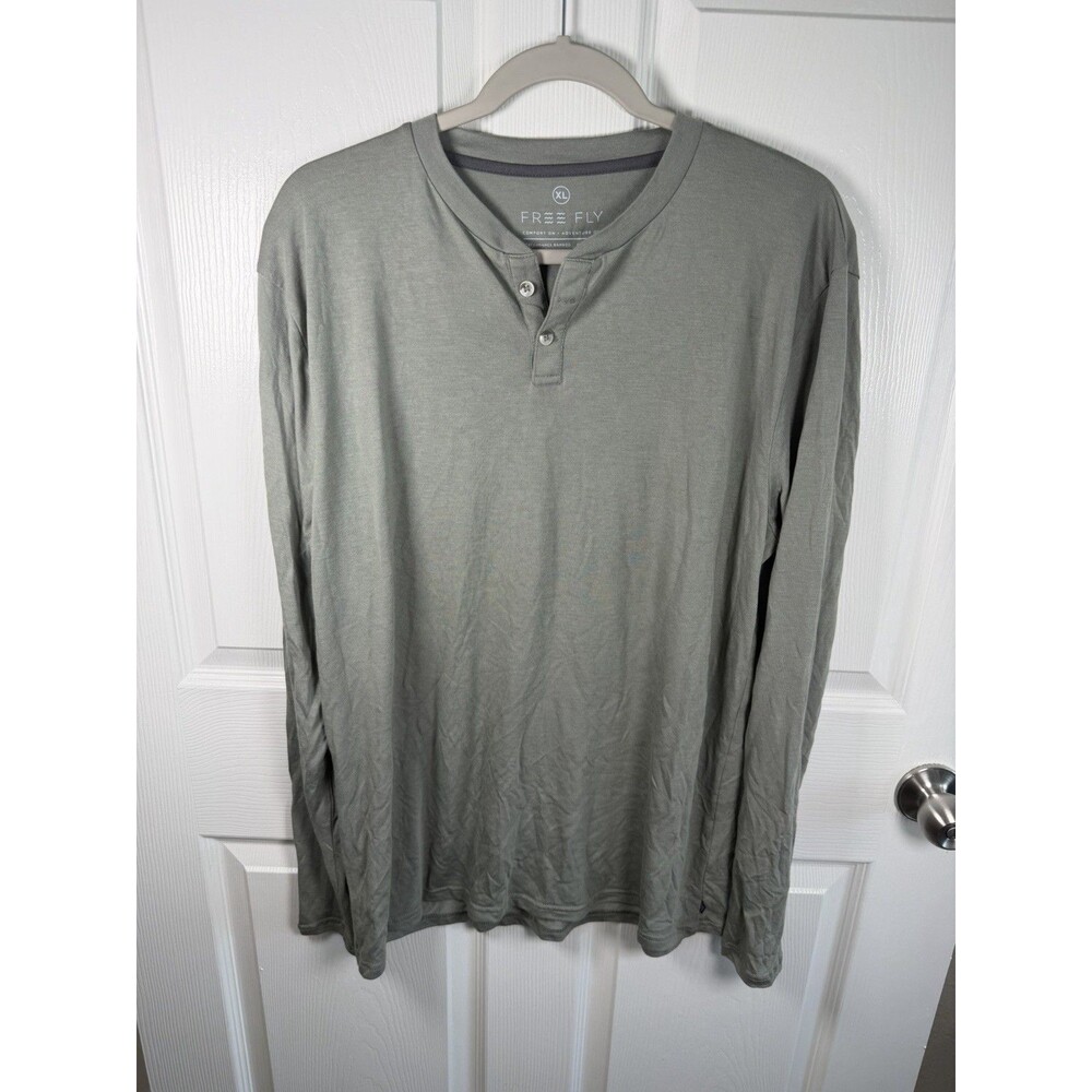 Free Fly Shirt Mens XL Gray Henley Long Sleeve Bamboo Blend Performance Stretch